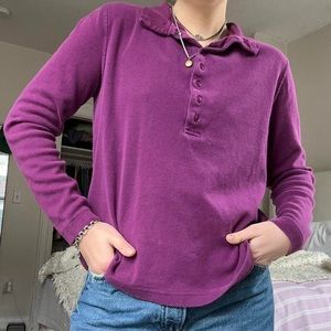 Vintage quarter button up collared long sleeve top
